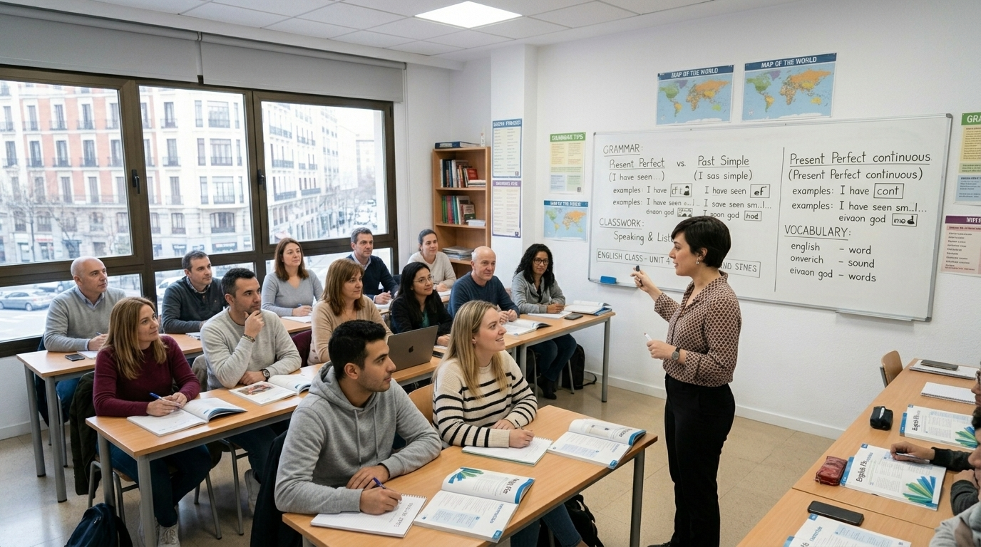 Estudiante en clase de inglés - Nivel A1